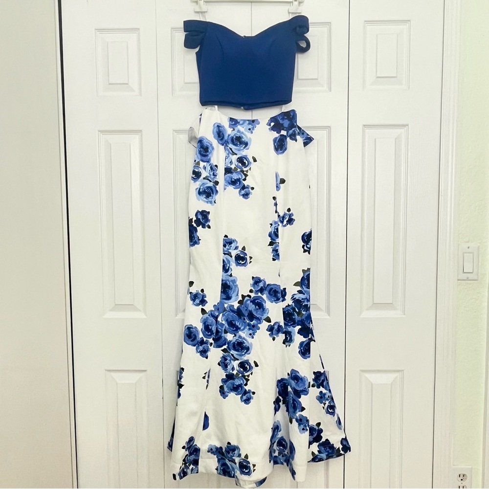 Elegant Blue & White Floral Dress